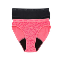 Teens Period Bikini Brief 2 Pack - Black & Strawberry Leopard