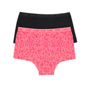 Teens Period Shortie Brief 2 Pack - Black & Strawberry Leopard